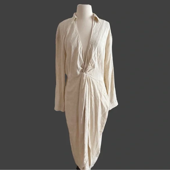 Anthropologie V-Neck Knot Front Midi Dress ⚜️Ivory⚜️ Size 12 - Picture 9 of 16